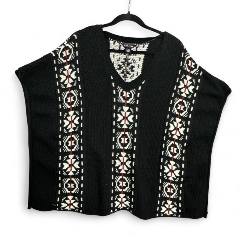 Wet Seal Tribal Sweater Poncho Boho Western Aztec Grunge OS Sz L) Oversized Knit